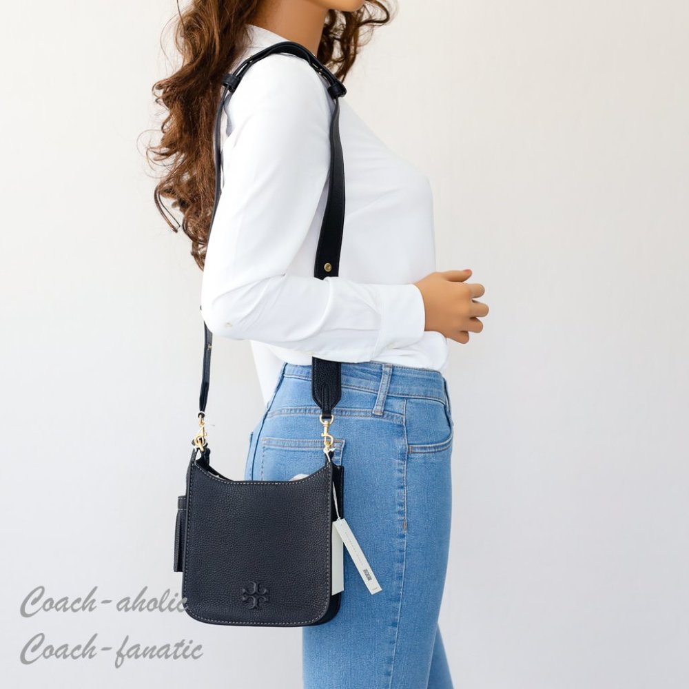 NWT Tory Burch Thea Web Mini Shoulder Bag Leather Crossbody in Black - Picture 3 of 14